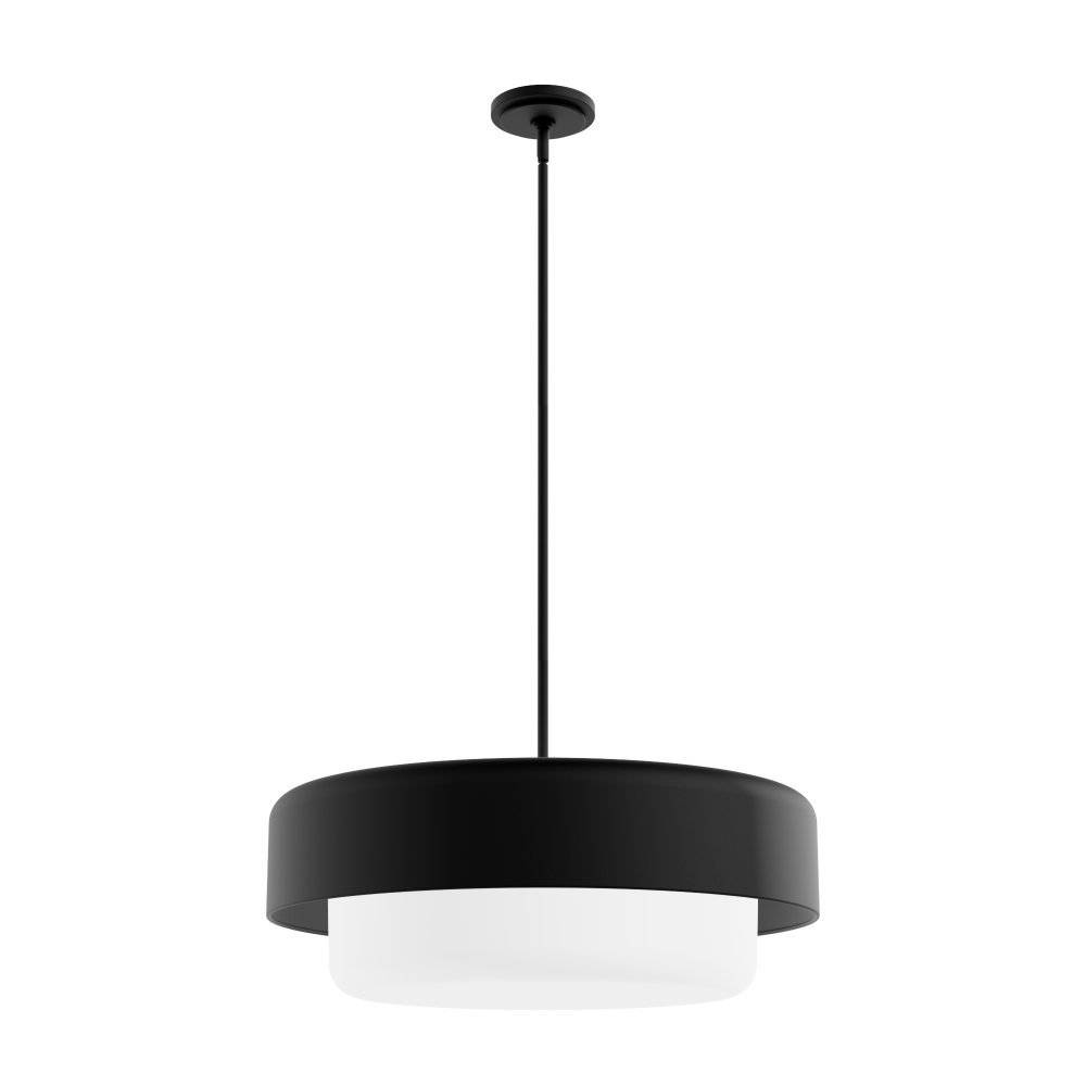 Hunter Station Natural Black Iron with Frosted Cased White Glass 4 Light Pendant Ceiling Light Fixtu