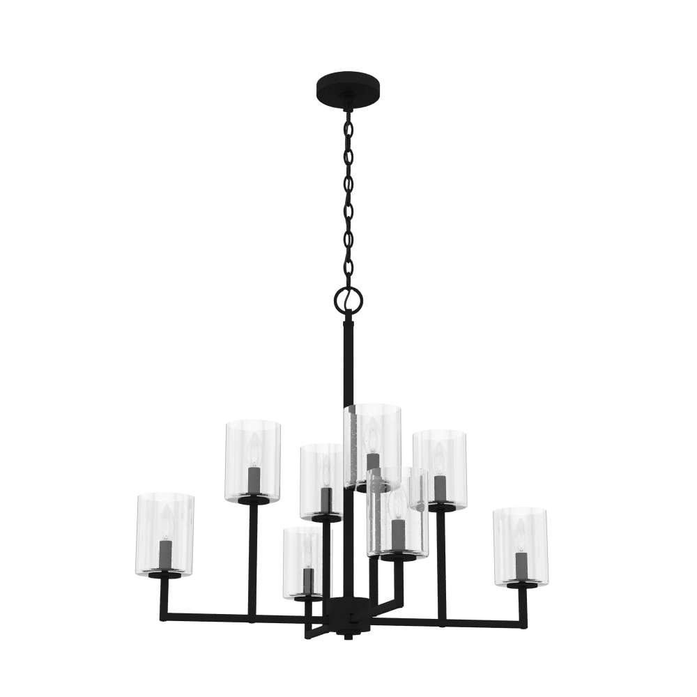Hunter Kerrison Natural Black Iron with Seeded Glass 8 Light Chandelier Ceiling Light Fixture