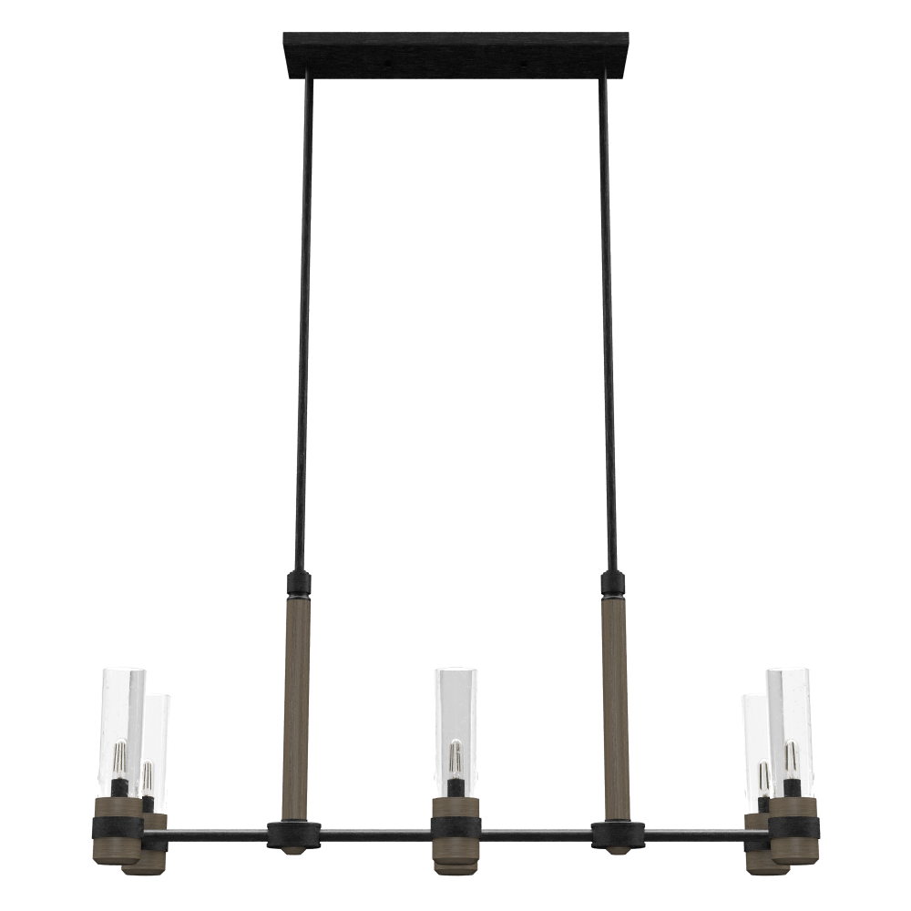 Hunter River Mill Rustic Iron and French Oak with Clear Seeded Glass 6 Light Chandelier Ceiling Ligh