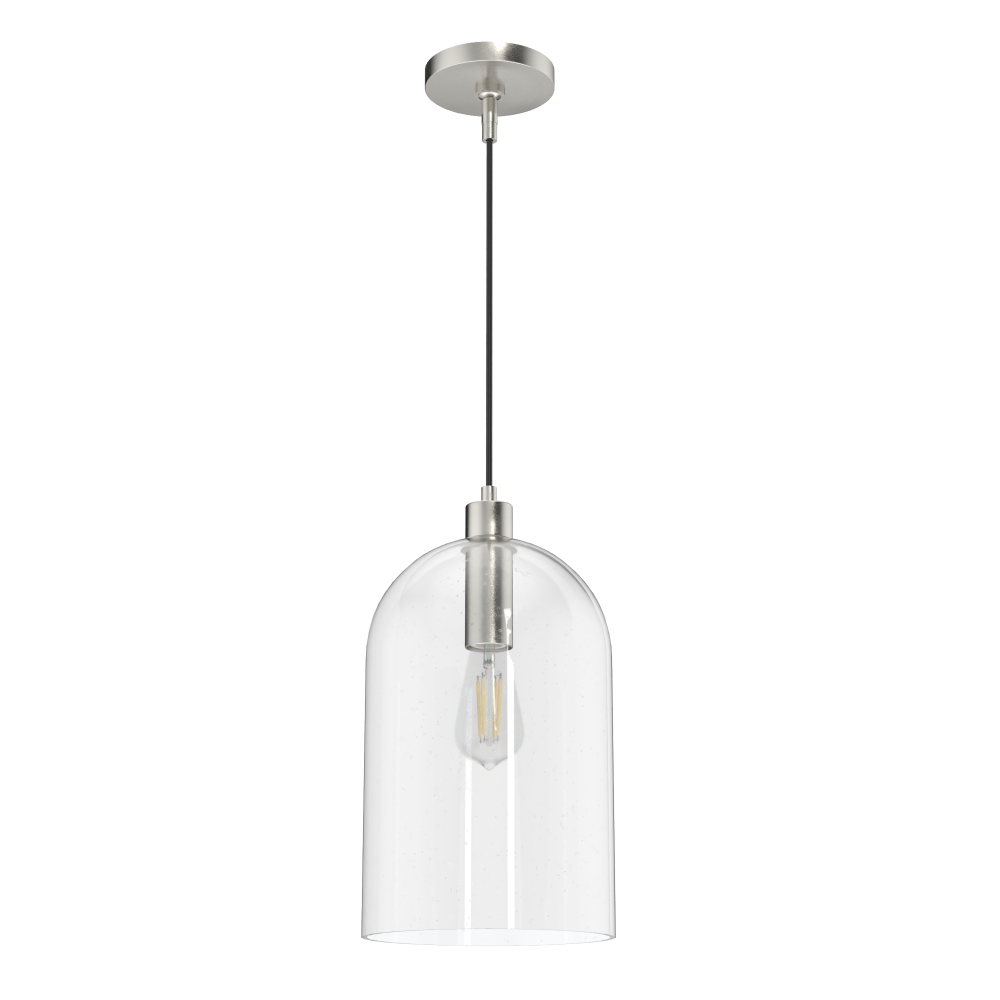 Hunter Lochemeade Brushed Nickel with Seeded Glass 1 Light Pendant Ceiling Light Fixture