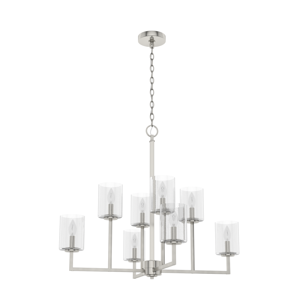 Hunter Kerrison Brushed Nickel with Seeded Glass 8 Light Chandelier Ceiling Light Fixture