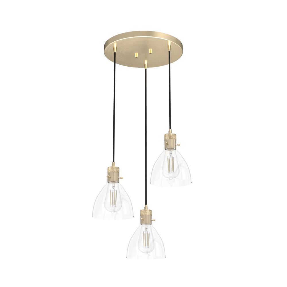 Hunter Van Nuys Alturas Gold with Clear Glass 3 Light Pendant Cluster Ceiling Light Fixture