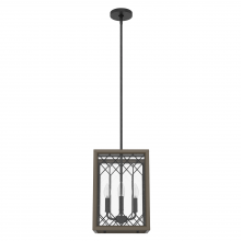 Hunter 19369 - Hunter Chevron Rustic Iron and French Oak with Seeded Glass 4 Light Pendant Ceiling Light Fixture