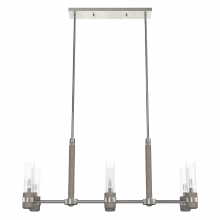Hunter 19471 - Hunter River Mill Brushed Nickel and Gray Wood with Clear Seeded Glass 6 Light Chandelier Ceiling Li