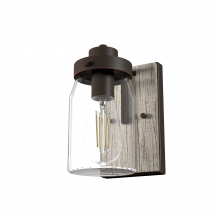Hunter 48017 - Hunter Devon Park Onyx Bengal and Barnwood with Clear Glass 1 Light Sconce Wall Light Fixture