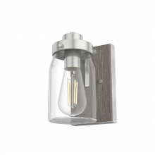 Hunter 48016 - Hunter Devon Park Brushed Nickel and Grey Wood with Clear Glass 1 Light Sconce Wall Light Fixture