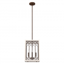 Hunter 19370 - Hunter Chevron Textured Rust and Distressed White with Seeded Glass 4 Light Pendant Ceiling Light Fi