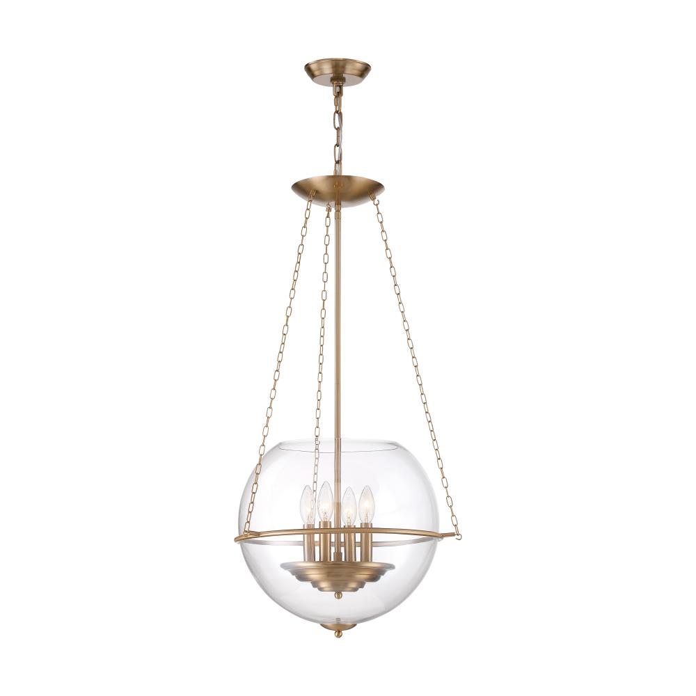 Odyssey 4-Light Pendant Vintage Brass Clear Glass